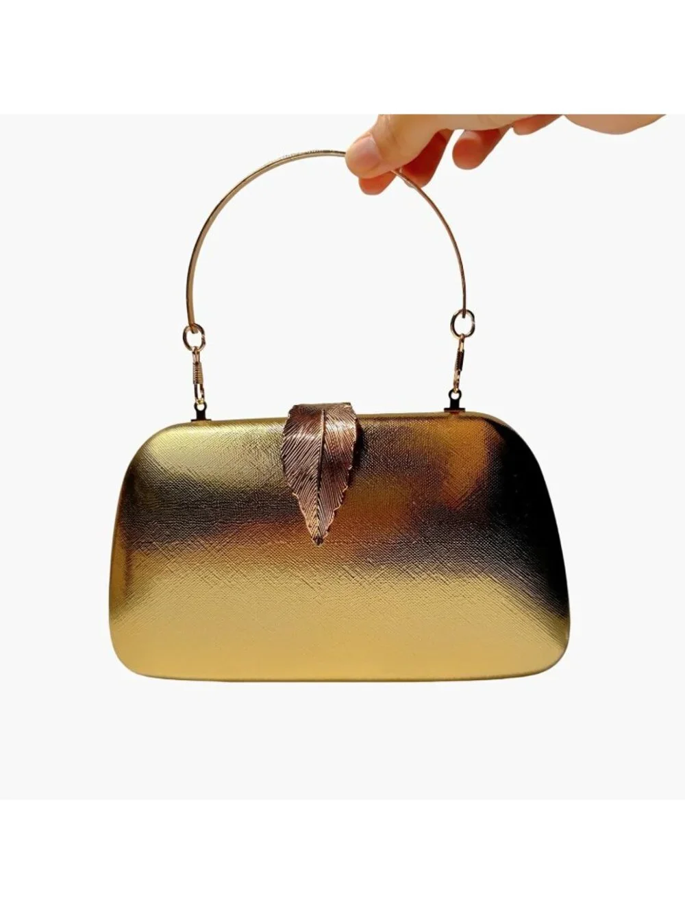 👜Women's Gold Banquet Bag Dinner Elegant Clutch With Metallic Leaves Clasp